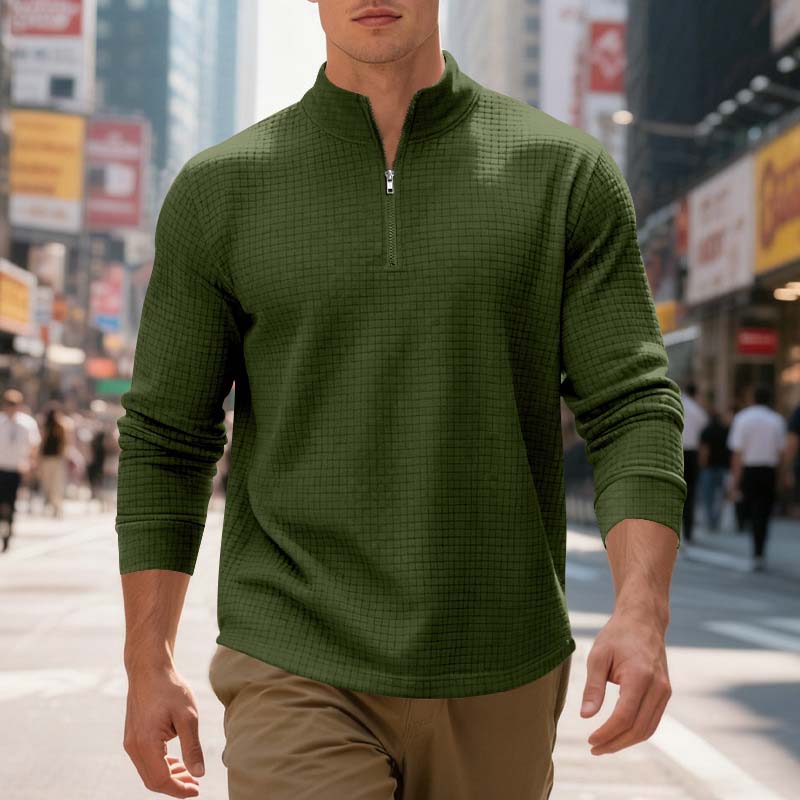 Jacquard-sweatshirt för herr med kvartslång dragkedja