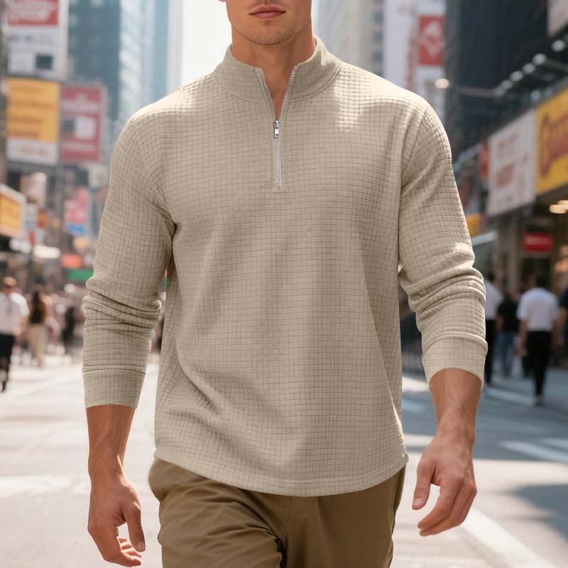 Jacquard-sweatshirt för herr med kvartslång dragkedja