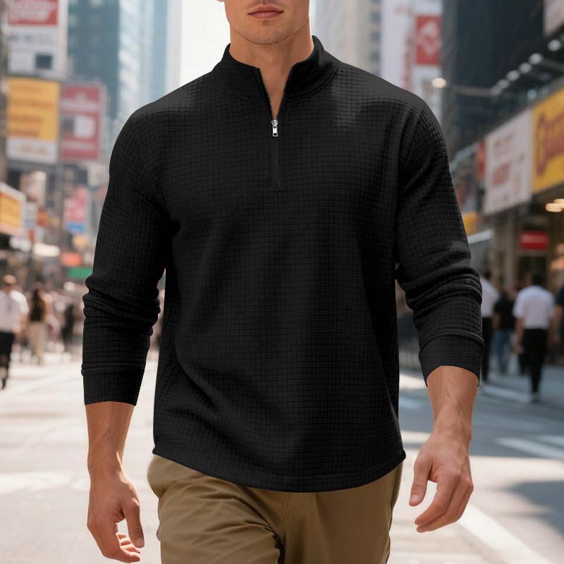 Jacquard-sweatshirt för herr med kvartslång dragkedja