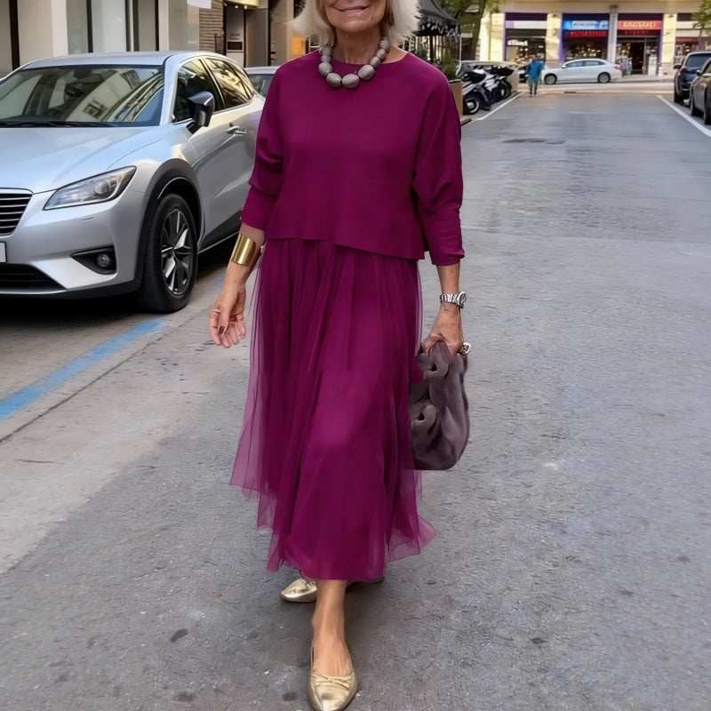 👗 Långärmad topp och ärmlös klänning för kvinnor, 2-delat set – För den perfekta, eleganta looken varje dag! ✨