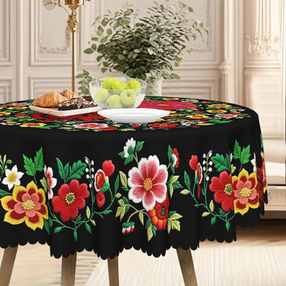 📢📢50 % rabatt – Mexikansk blommig duk med festongkant 🌸✨ Exotisk elegans och fläcktålighet!