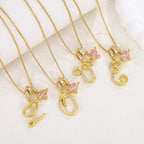 🔥🎁Nyhet 50 % RABATT🔥Halsband med initialbokstav och rosa hjärtcharm