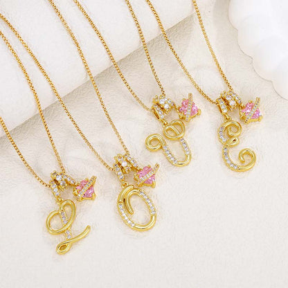 🔥🎁Nyhet 50 % RABATT🔥Halsband med initialbokstav och rosa hjärtcharm