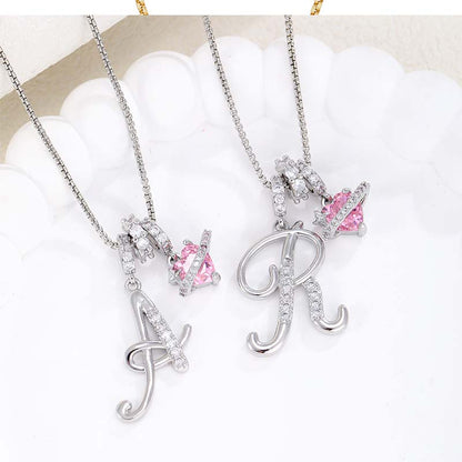 🔥🎁Nyhet 50 % RABATT🔥Halsband med initialbokstav och rosa hjärtcharm