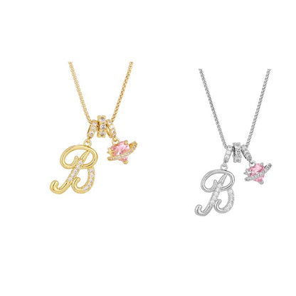🔥🎁Nyhet 50 % RABATT🔥Halsband med initialbokstav och rosa hjärtcharm