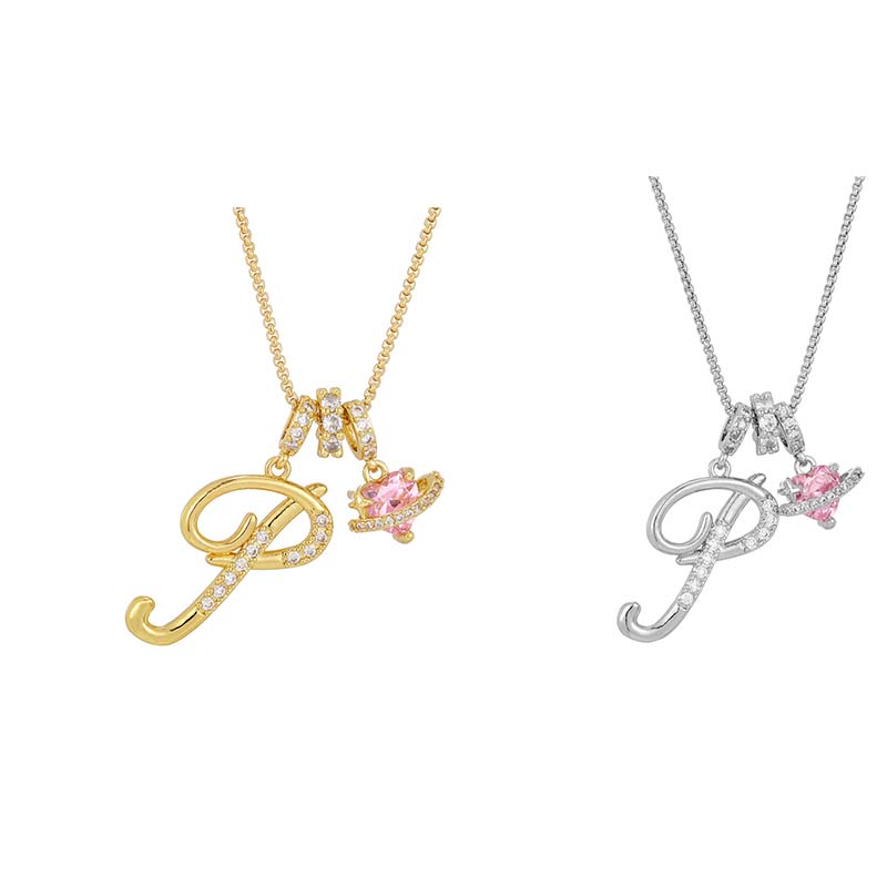 🔥🎁Nyhet 50 % RABATT🔥Halsband med initialbokstav och rosa hjärtcharm