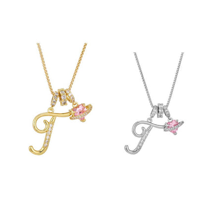 🔥🎁Nyhet 50 % RABATT🔥Halsband med initialbokstav och rosa hjärtcharm