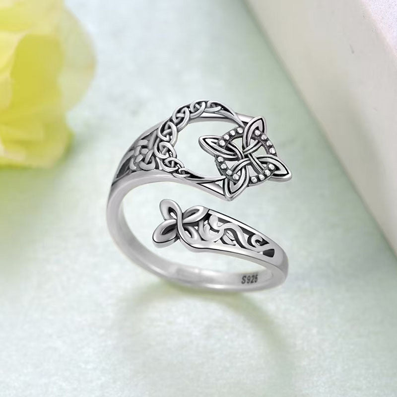 🧡 S925 Sterlingsilver Öppen ring med keltisk knut