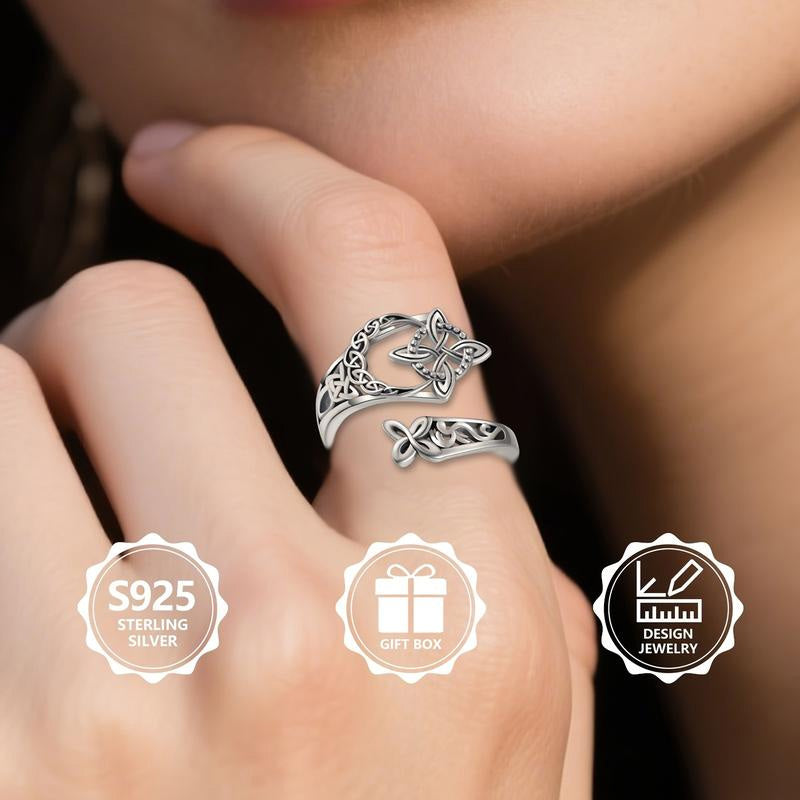 🧡 S925 Sterlingsilver Öppen ring med keltisk knut
