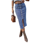 👗 60% RABATT! ⏳ Högmidjad Denimkjol med Knappar Fram – Klädsam A-linje, Justerbar passform & Klassisk stil 💙