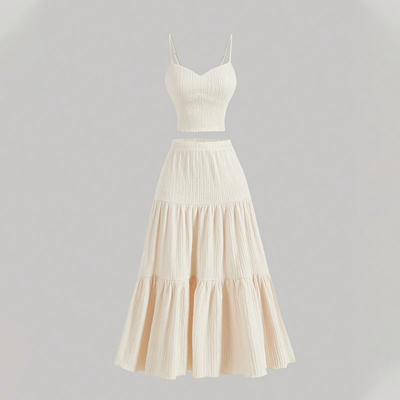 👗🌸 Högmidjad A-linje Kjol & Linne Set – 2-delat, Krinklat & Mångsidigt!