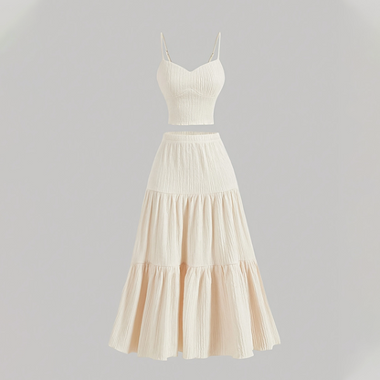 👗🌸 Högmidjad A-linje Kjol & Linne Set – 2-delat, Krinklat & Mångsidigt!