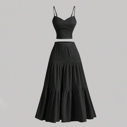 👗🌸 Högmidjad A-linje Kjol & Linne Set – 2-delat, Krinklat & Mångsidigt!