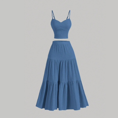 👗🌸 Högmidjad A-linje Kjol & Linne Set – 2-delat, Krinklat & Mångsidigt!
