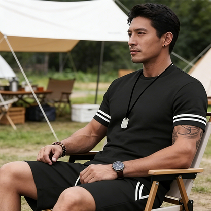 ✨🔥 2-delat set för män: randig t-shirt och shorts