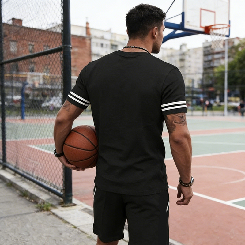 ✨🔥 2-delat set för män: randig t-shirt och shorts