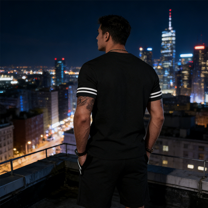✨🔥 2-delat set för män: randig t-shirt och shorts