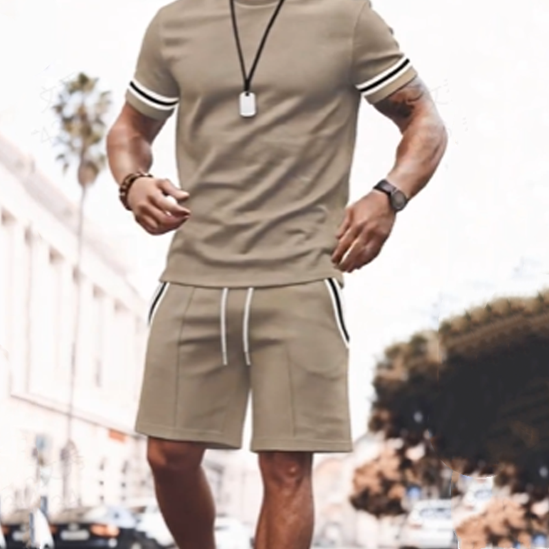 ✨🔥 2-delat set för män: randig t-shirt och shorts