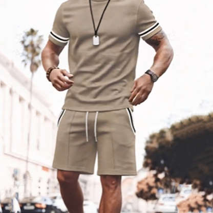 ✨🔥 2-delat set för män: randig t-shirt och shorts