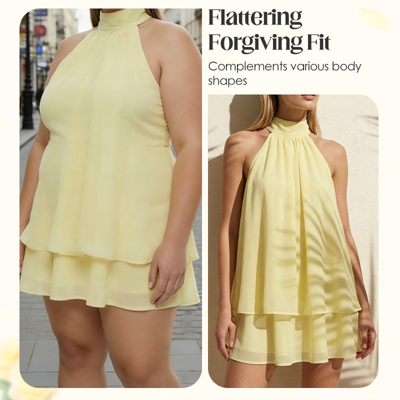 Damekjole med flagrende halterneck og lav midje
