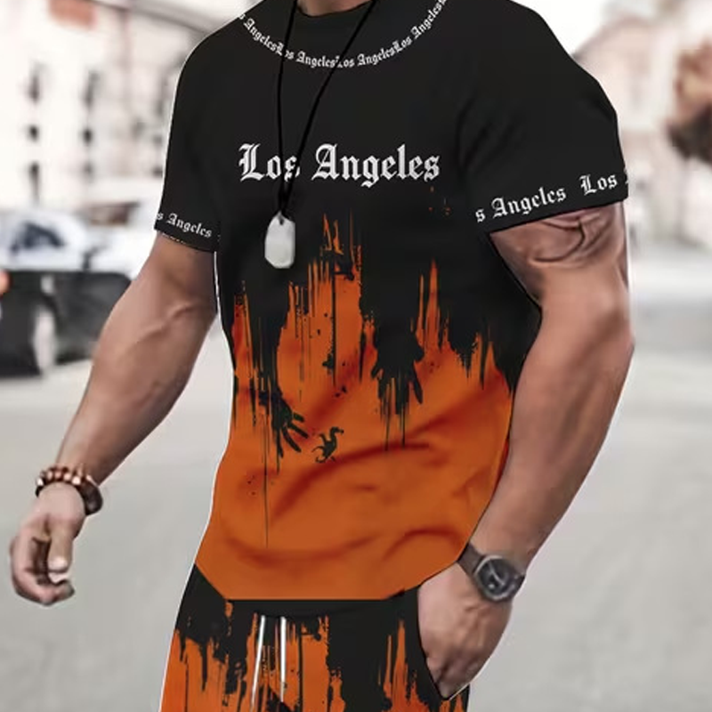 Herre t-skjorte og shorts med grafikk – Mykt stoff, dristig design og perfekt for sommerdager