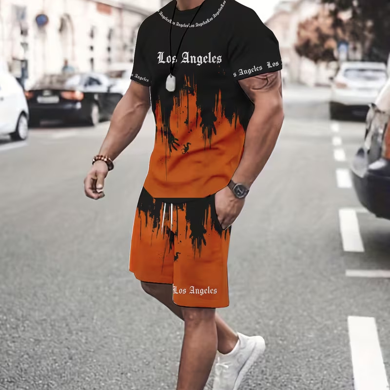 Herre t-skjorte og shorts med grafikk – Mykt stoff, dristig design og perfekt for sommerdager