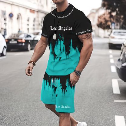 Herre t-skjorte og shorts med grafikk – Mykt stoff, dristig design og perfekt for sommerdager