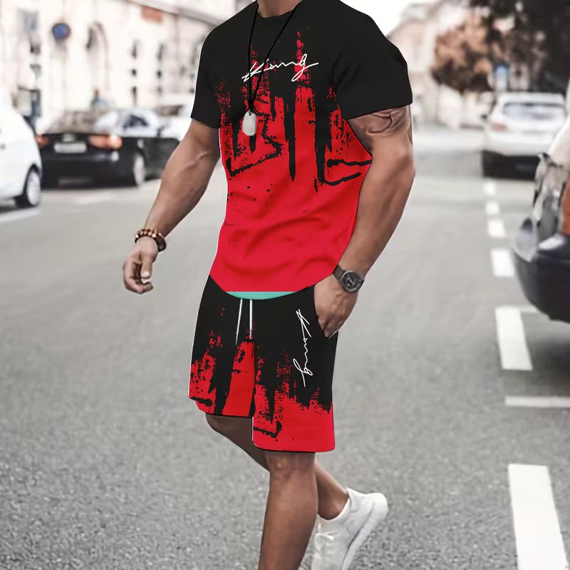 Herre t-skjorte og shorts med grafikk – Mykt stoff, dristig design og perfekt for sommerdager