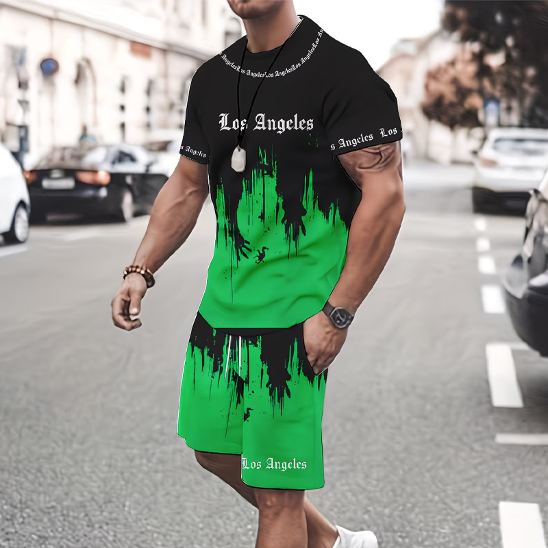 Herre t-skjorte og shorts med grafikk – Mykt stoff, dristig design og perfekt for sommerdager