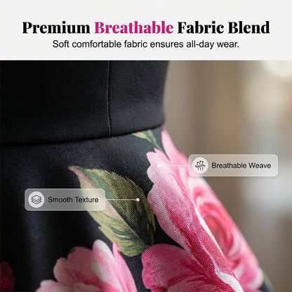 Elegant, ermeløs A-formet midikjole med blomstertrykk