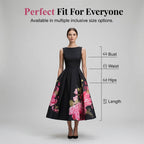 Elegant, ermeløs A-formet midikjole med blomstertrykk