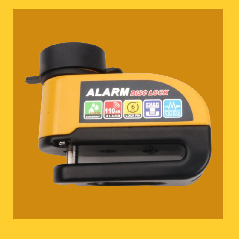 ⏰Alarmskivelås for motorsykler – 110 dB høy alarm, låsing med én knapp, høyfast aluminiumslegering, bevegelsessensor, værbestandig – Svart, rød, blå, gul