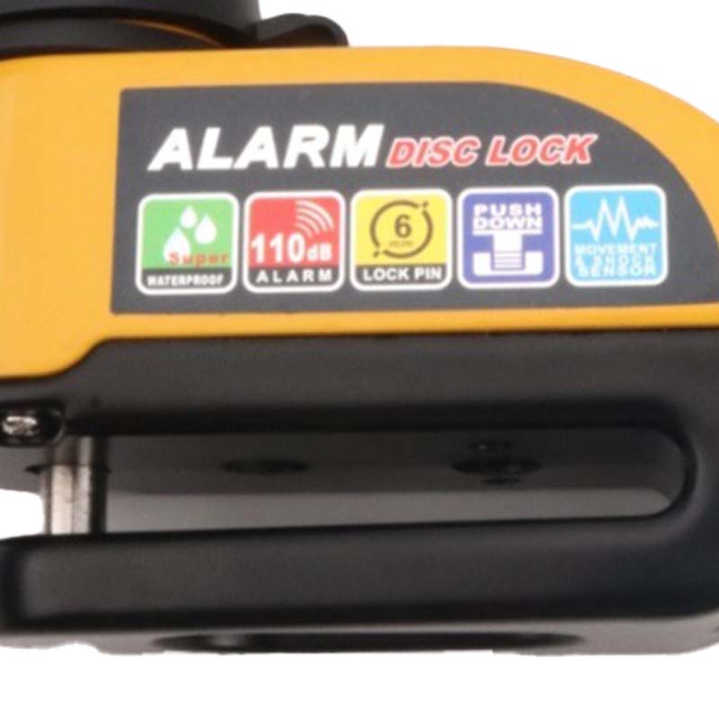 ⏰Alarmskivelås for motorsykler – 110 dB høy alarm, låsing med én knapp, høyfast aluminiumslegering, bevegelsessensor, værbestandig – Svart, rød, blå, gul