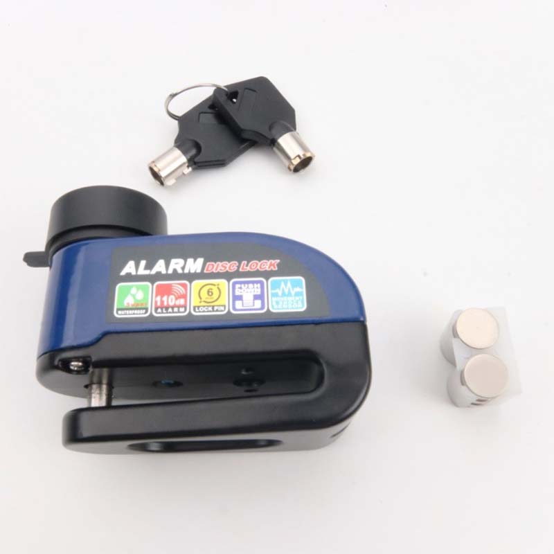 ⏰Alarmskivelås for motorsykler – 110 dB høy alarm, låsing med én knapp, høyfast aluminiumslegering, bevegelsessensor, værbestandig – Svart, rød, blå, gul