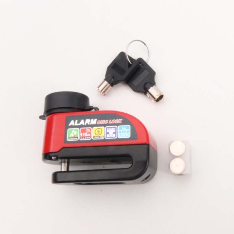 ⏰Alarmskivelås for motorsykler – 110 dB høy alarm, låsing med én knapp, høyfast aluminiumslegering, bevegelsessensor, værbestandig – Svart, rød, blå, gul