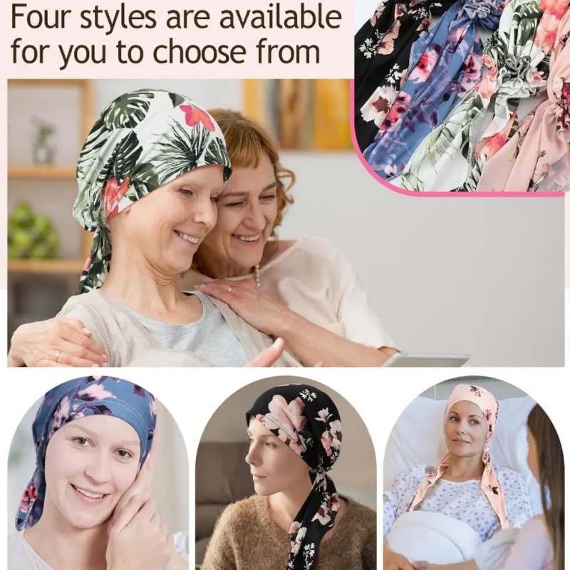 ✨ Forhåndsbundet hodeskjerfturban med blomstertrykk til dame – Myk, elastisk, allsidig 🌸