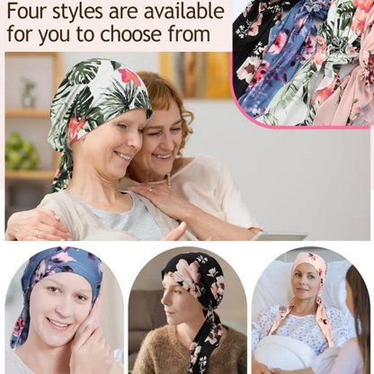 ✨ Forhåndsbundet hodeskjerfturban med blomstertrykk til dame – Myk, elastisk, allsidig 🌸