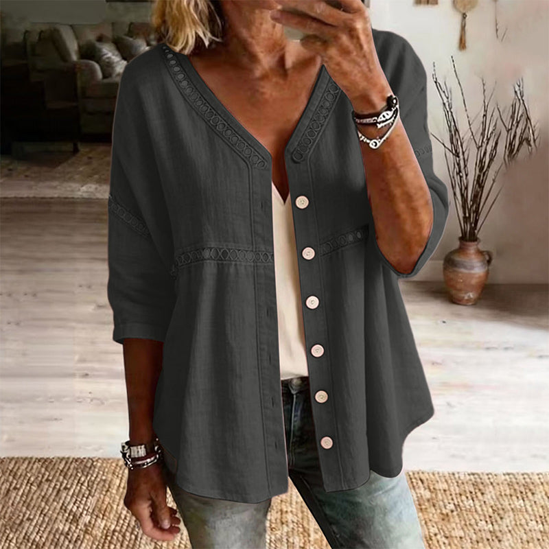 👕🌸 V-hals blondebluse med knapper