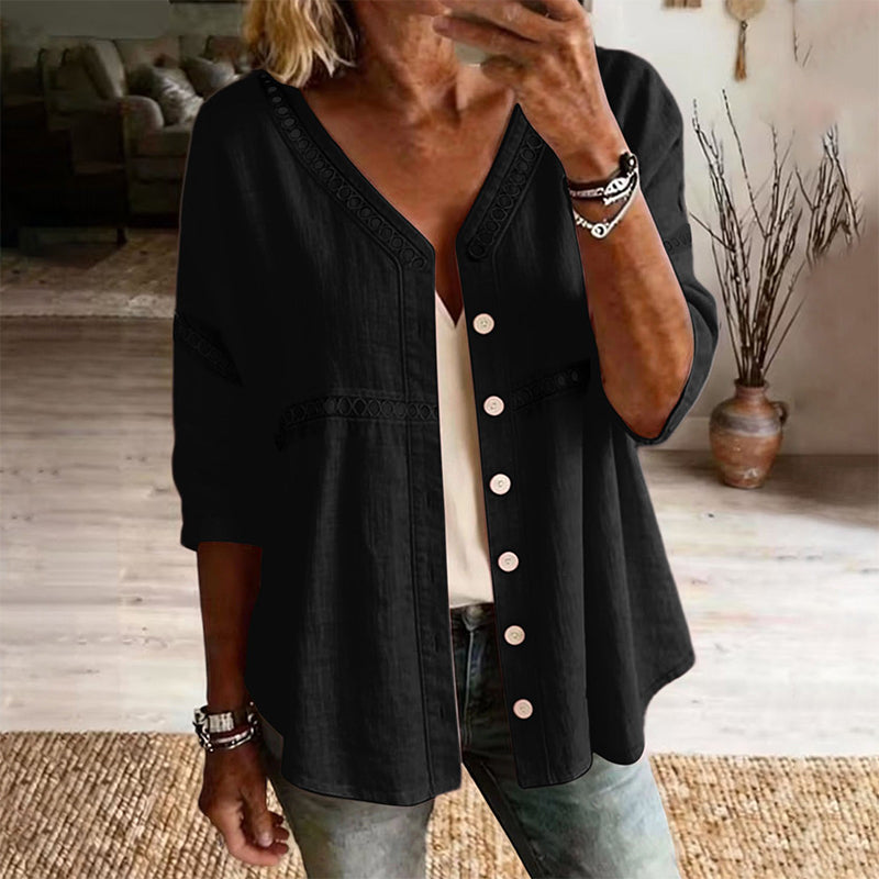 👕🌸 V-hals blondebluse med knapper