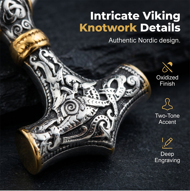 ✨ Halskjede med anheng formet som vikinghammeren Thor, rustfritt stål, bysantinsk kjede