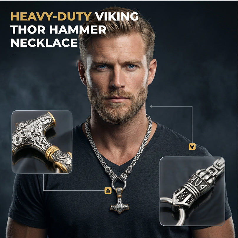✨ Halskjede med anheng formet som vikinghammeren Thor, rustfritt stål, bysantinsk kjede
