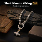 ✨ Halskjede med anheng formet som vikinghammeren Thor, rustfritt stål, bysantinsk kjede