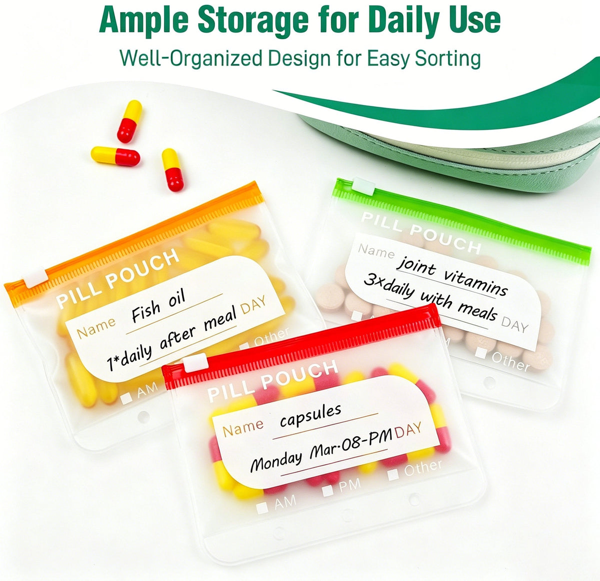 🥳2026 HOT SALE💊 A8 Waterproof 14 Color-Coded Pill Pouches Organizer – Portable Binder-Style Weekly Travel Medicine Storage Case for Pills, Vitamins & Supplements