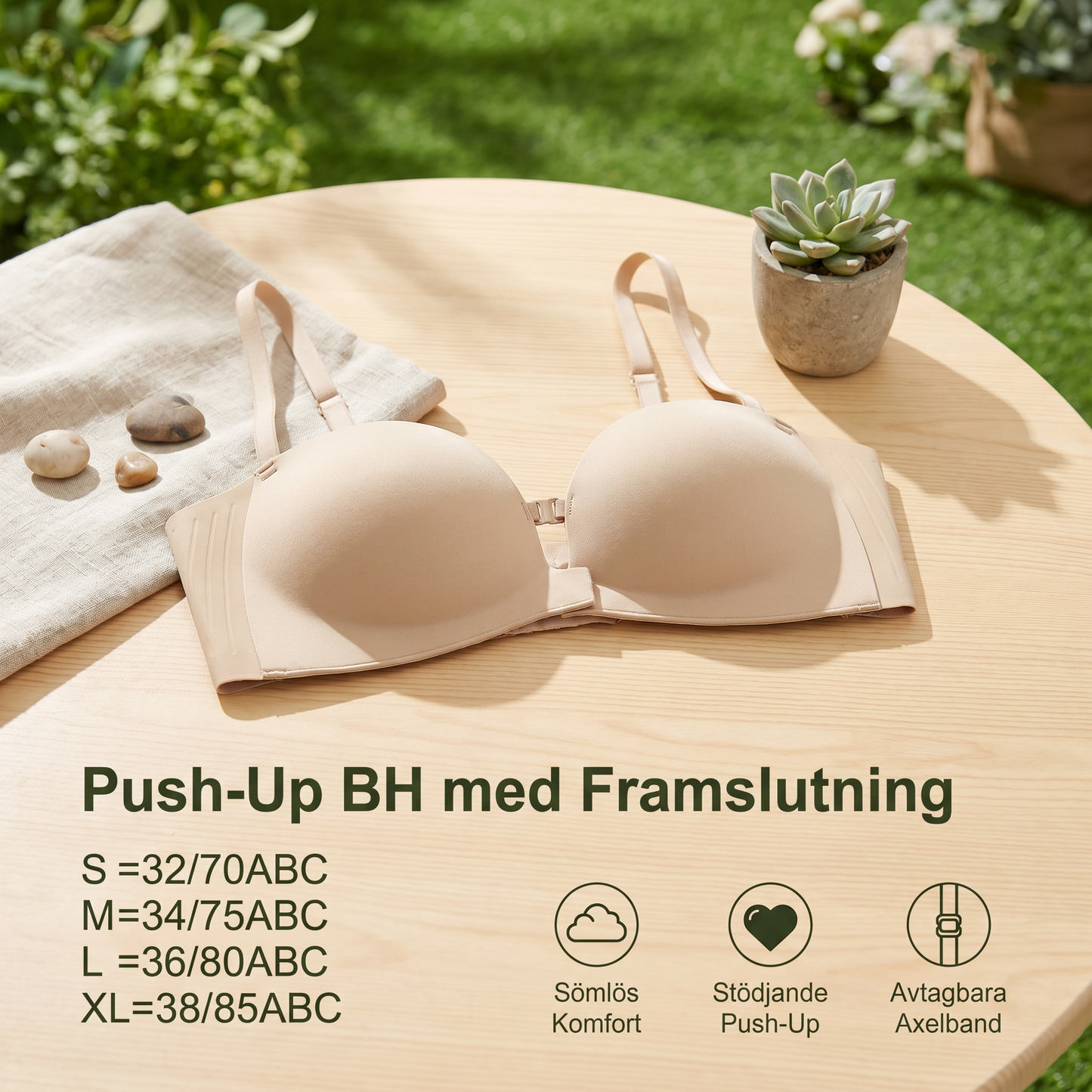 Push-up-BH med lukking foran – sømløs, støttende og med avtakbare stropper